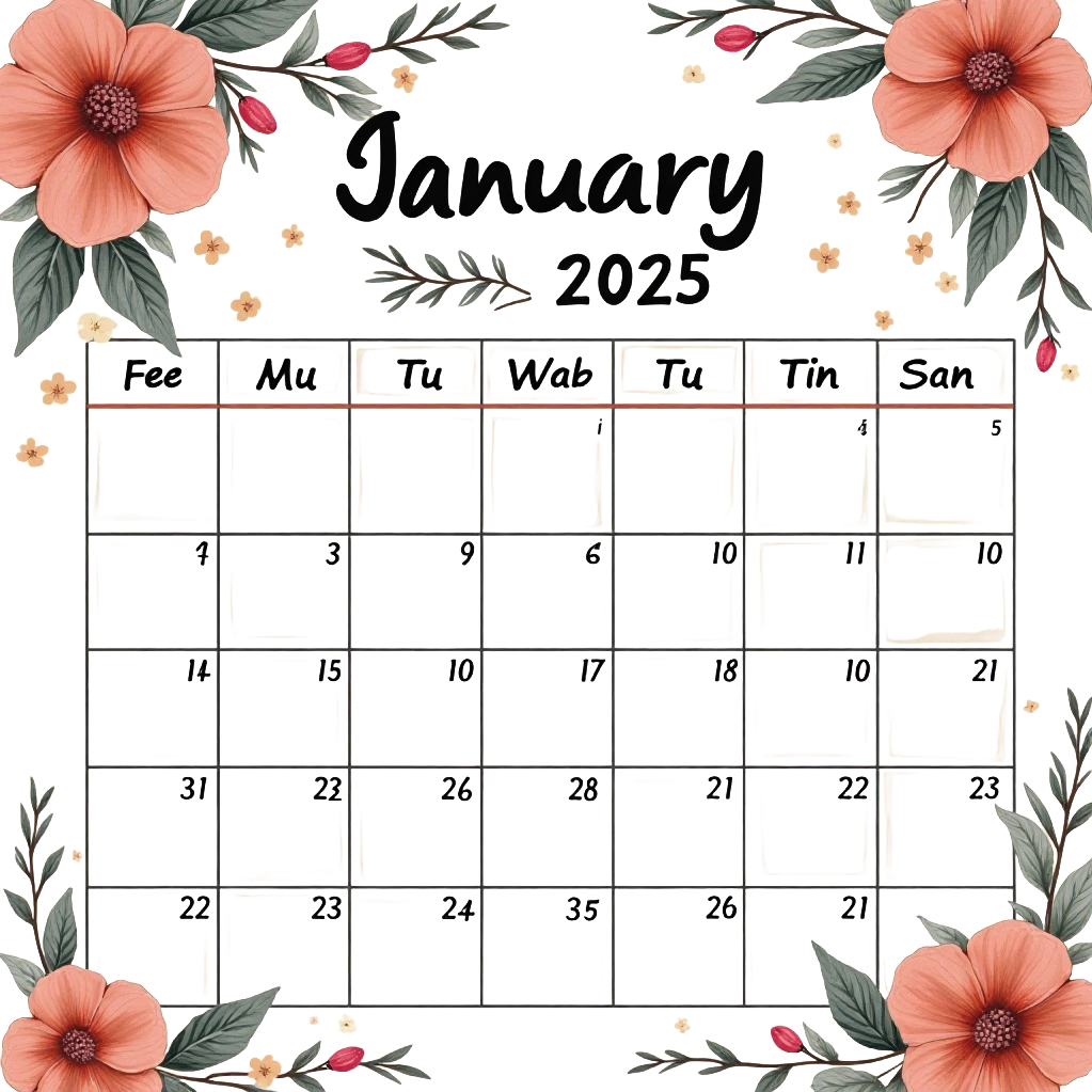 January 2025 Calendar with Floral Design